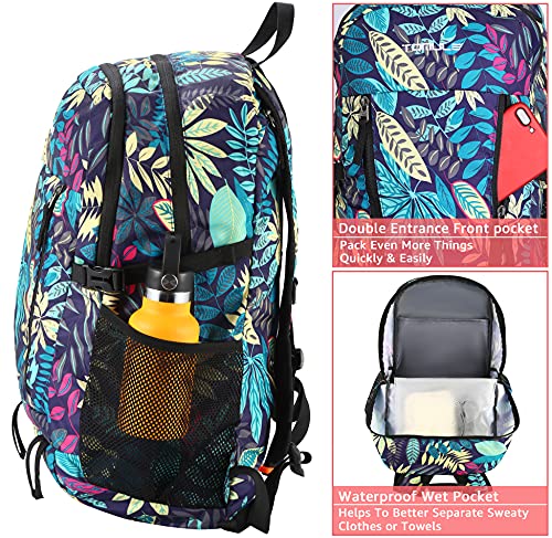 Tomule Mochila Trekking Senderismo Impermeabile Deporte Montana Bicicleta Playa Portatil Plegable Bolsa Viaje Accesorios Trabajo Hombre Trail Mujer Regalo Para Gimnasio Infantil 40L Azul Floral A