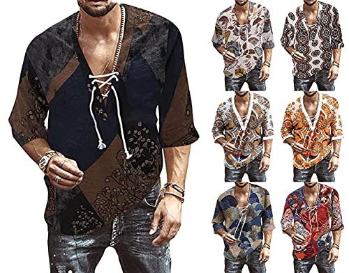 Tomwell Camisas Hombre Manga Larga Color Sólido con Cuello V Slim Fit Elegante Moda Camisas Playa Blusa Top Retro Camisa de Ocio Otoño Hombre G Caqui XL