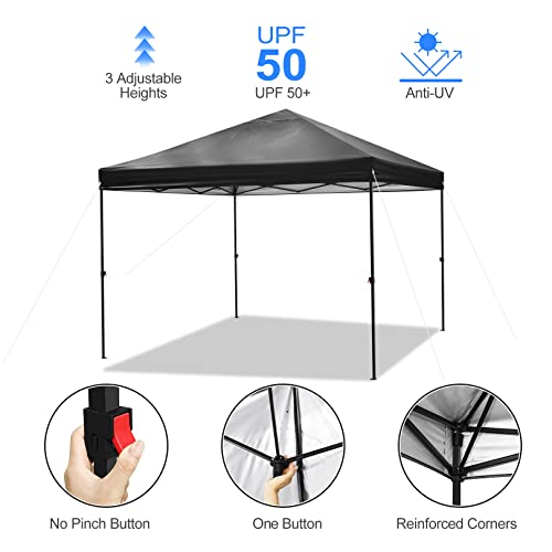 TOOLUCK Carpa Plegable 3x3m Gazebo Impermeable y Pop Up Cenador Pabellon de jardín con Bolsa de Rodillos, pergola Ajustable en Altura Carpa para terraza, Camping, Playa, Negro