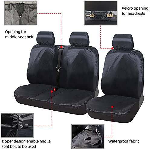 TOYOUN Fundas Asientos Coche de Alta Resistencia Universales Impermeable para Furgonetas y Camiones 600D Oxford Tejido Juego de Fundas 1+2 para Asientos de Furgoneta Protector Cubre Asientos Coche