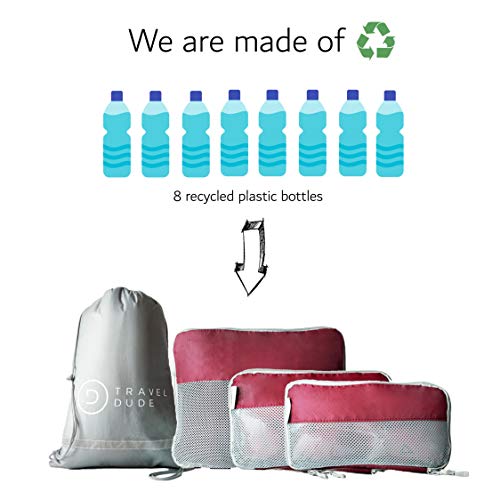 TRAVEL DUDE Organizador de Maletas con Bolsas de Compresión para Equipaje | De Botellas de Plástico Recicladas | Bolsas Organizadoras Maleta | Easy Travel | Ultra liviano (Multicolor, 4 Piezas)