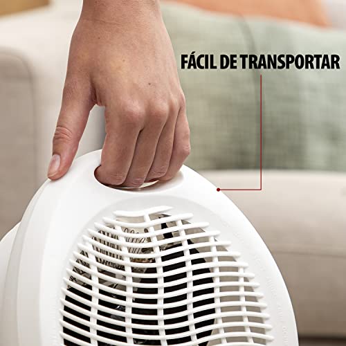 Tristar KA-5039 Calefactor con ventilador eléctrico y 3 funciones ajustables, Termostato regulable, 2000 W, Asa integrada, Blanco