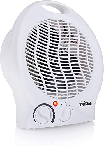 Tristar KA-5039 Calefactor con ventilador eléctrico y 3 funciones ajustables, Termostato regulable, 2000 W, Asa integrada, Blanco