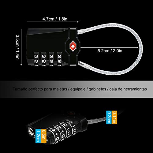 TSA Equipaje Locks, [VersióN MáS Nueva] [Paquete De 2] Diyife Candado De Seguridad Diyife De 4 DíGitos, Candados De CombinacióN, Bloqueo De CóDigo Para Maletas De Viaje, Mochila De Equipaje(Negro)