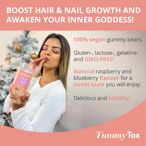 TummyTox Shine Bright Gummies - 60 Ositos - Gominolas de Belleza con Vitaminas para el Cabello, Piel y Uñas - con Biotina, Zinc, Ácido Fólico, Yodo, Vitamina B6, Vitamina B12 - Fabricado por Sensilab