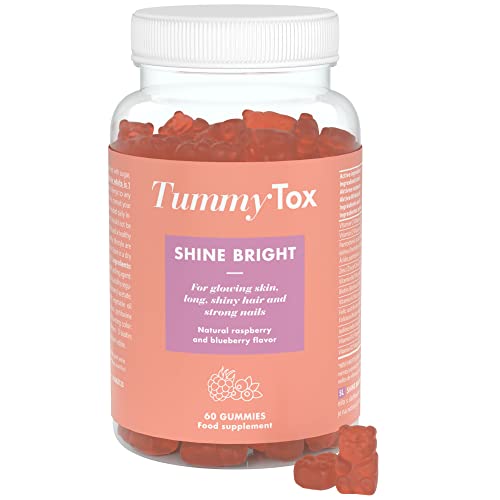 TummyTox Shine Bright Gummies - 60 Ositos - Gominolas de Belleza con Vitaminas para el Cabello, Piel y Uñas - con Biotina, Zinc, Ácido Fólico, Yodo, Vitamina B6, Vitamina B12 - Fabricado por Sensilab