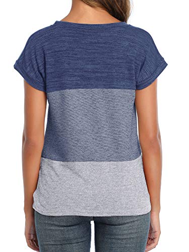 Tuopuda Camiseta de Manga Corta para Mujer Camiseta a Rayas de Verano Camiseta Deportiva para Mujer de Manga Corta y Cuello Redondo Algodón Moda Blusa De Manga De Talla Grande(Gris,M)