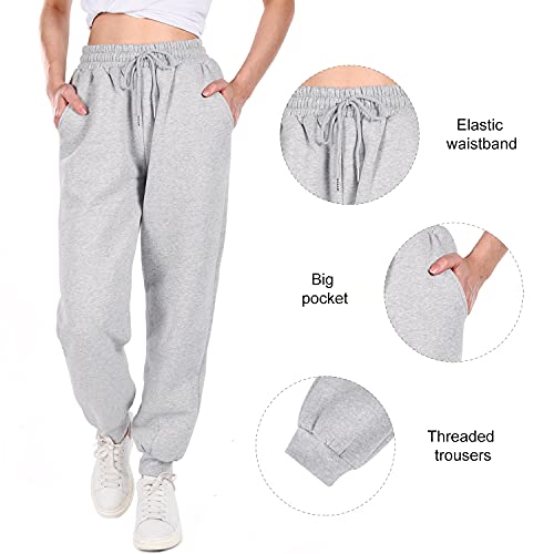 Tuopuda Pantalones Chándal Mujer con Cintura Alta Pantalones de Invierno de Lana para Mujer Pantalones de Deporte Mujer con Bolsillos Casuales Pantalón Holgados Jogger Pants(Gris Claro,M)