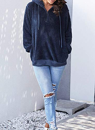 Tuopuda Sudadera Mujer con Capucha Hoodie Caliente y Esponjoso para Otoño Invierno Talla Grande Tops con Cremallera Pullover Suelto Mujer Sudadera Borreguito Suéter Jersey (Azul, M)