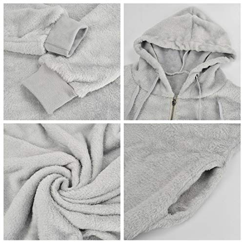 Tuopuda Sudadera Mujer con Capucha Hoodie Caliente y Esponjoso para Otoño Invierno Talla Grande Tops con Cremallera Pullover Suelto Mujer Sudadera Borreguito Suéter Jersey (Gris Claro, M)