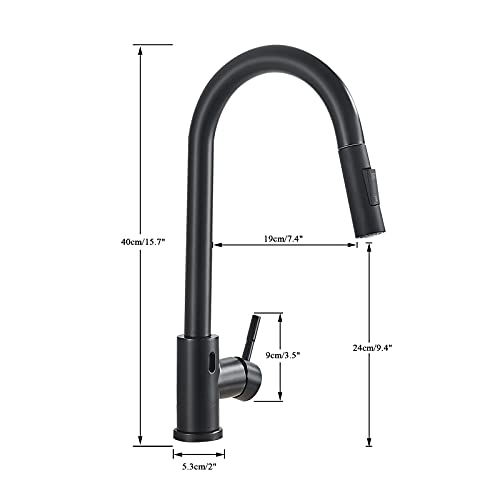 TVTIUO Grifo de cocina Grifo Fregadero Sensor ,sensor automático, 2 Funciones grifo de cocina con ducha extensible,giratorio de 360°,Negro