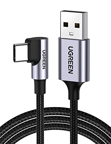 UGREEN Cable USB C 90 Grados, Cable USB A 2.0 a USB C Carga Rápida, Cable USB C Acodado Compatible con Xiaomi Redmi Note 9 8, Mi 10, 11, Galaxy S20 S10 A50, Huawei P40 P30, iPad Pro 2020(2 Metros)