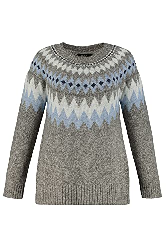 Ulla Popken Pullover Norwegermuster mit Lurexfaden Suéter, Hellgrau, Talla Grande para Mujer