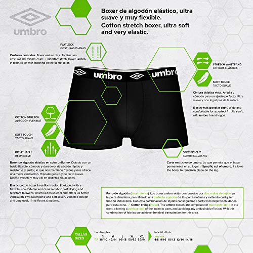 Umbro Set de 5 boxers (5MULTICOLOR) -100% 35% algodón / 65% poliéster -color negro(3)/gris(1)/azul(1) Bóxer, PACK 05 T040-2, M Hombre