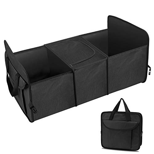 UNIQUEBELLA Organizador Maletero de Coche Plegable Impermeable Bolsa Bolsa Multiusos con Compartimento isotérmico Maletero con 2 Cierres de Ganchos y 3 Compartimentos (Negro)