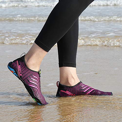 Unisex Zapatos de Agua Antideslizante Secado Rápido Natación Playa Surf Escarpines para Hombre Mujer Morado 41