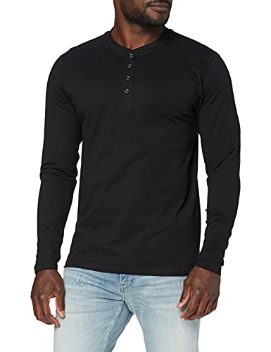 Urban Classics Basic Henley L/S tee Sudadera, Negro (Black 7), Medium para Hombre