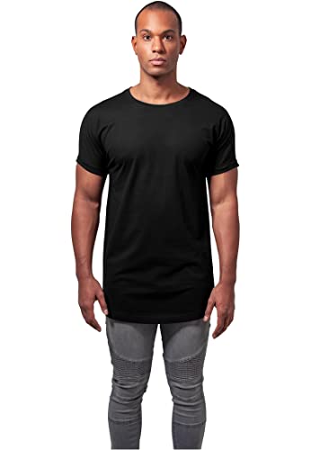 URBAN CLASSICS Camiseta básica de manga corta holgada, cuello redondo, de algodón, extra larga, con doblez en las mangas, de hombre, moderna, color negro, talla M