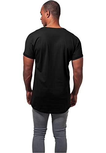 URBAN CLASSICS Camiseta básica de manga corta holgada, cuello redondo, de algodón, extra larga, con doblez en las mangas, de hombre, moderna, color negro, talla M