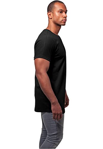 URBAN CLASSICS Camiseta básica de manga corta holgada, cuello redondo, de algodón, extra larga, con doblez en las mangas, de hombre, moderna, color negro, talla M