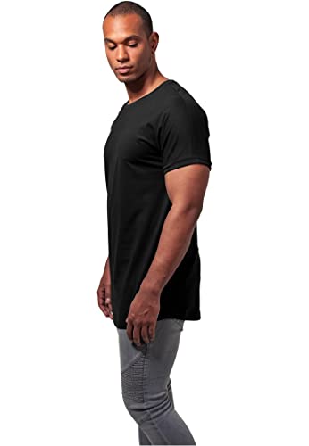 URBAN CLASSICS Camiseta básica de manga corta holgada, cuello redondo, de algodón, extra larga, con doblez en las mangas, de hombre, moderna, color negro, talla M