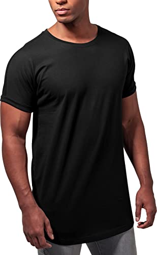 URBAN CLASSICS Camiseta básica de manga corta holgada, cuello redondo, de algodón, extra larga, con doblez en las mangas, de hombre, moderna, color negro, talla M