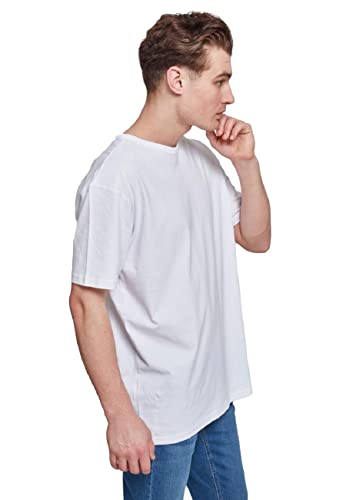 URBAN CLASSICS Camiseta básica de manga corta oversized, cuello redondo normal, de algodón grueso, largo normal, ajuste holgado, de hombre, moderna, color blanco, talla M