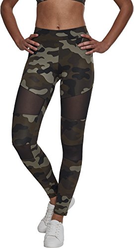 Urban Classics, Ladies Camo Tech Mesh Leggings, con Malla Transparente, Material Opaco - Pantalones Deportivos, Color: camo/negro, Tallas: M