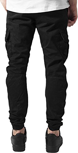 URBAN CLASSICS Pantalón jogging Cargo con bolsillos de parche 2 laterales y 2 traseros, ajuste slim fit, color liso, cintura cordón, puños elásticos, color negro, talla 3XL