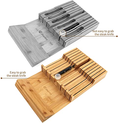 Utoplike Organizador de cajón de cuchillos de cocina de bambú con mango grande, sin cuchillos, apto para 12 cuchillos y 1 acero de afilar