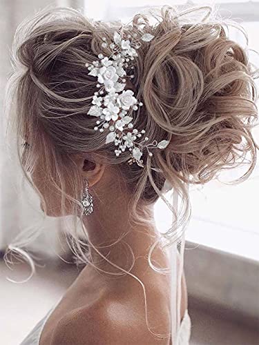 Vakkery Flor Boda Cabello Vid Accesorios Para El Cabello De Novia De Plata Tocado De Novia Para Mujeres y Niñas