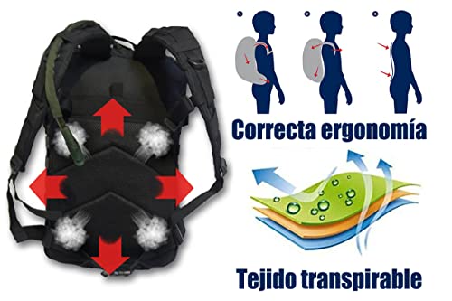 VALSKY Mochila tactica 45L + Bolsa de hidratación + Funda impermeable + Bandera España PVC. Mochila Militar para senderismo , mochila crossfit, mochila trekking. (45L, Beige España)