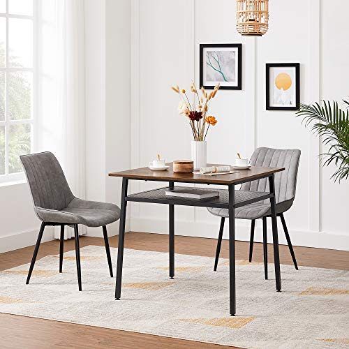 VASAGLE Mesa Comedor, Mesa Cocina para 2 Personas, Mesa Cuadrada Comedor, 80 x 80 x 78 cm, Escritorio Almacenaje, para Sala de Estar, Oficina, Estilo Industrial, Marrón Rústico y Negro KDT008B01