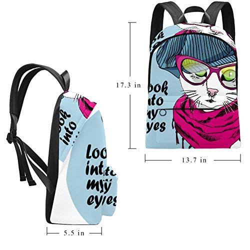 Vector - Mochila escolar con gafas y gorra, diseño de gato blanco