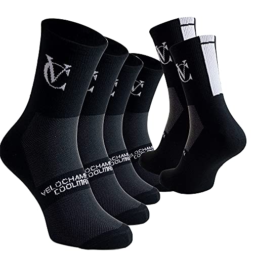 VeloChampion Calcetines Coolmax Transpirable Ciclismo Negro x 3 (38-42)