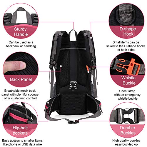 VENTCY Mochila Senderismo Mochilas Trekking Hombre Mujer 35L Trekking Acampada Excursion Viaje Impermeable Mochila Unisex Escolares Portatil 14 Pulgadas 35L Negro