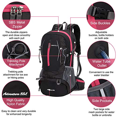 VENTCY Mochila Senderismo Mochilas Trekking Hombre Mujer 35L Trekking Acampada Excursion Viaje Impermeable Mochila Unisex Escolares Portatil 14 Pulgadas 35L Negro