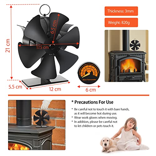 Ventilador Estufa Silencioso 6 Páginas, Ventilador de Chimenea con Termómetro y Pantalla Digital de Control de Temperatura, Distribución Eficiente del Calor Para Estufas, Estufas de Leña y Chimeneas