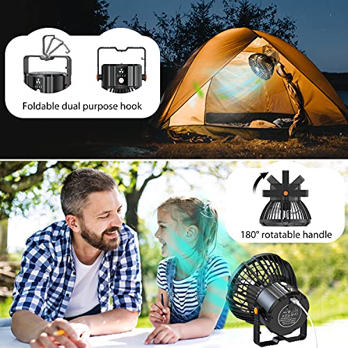 Ventilador USB Portátil, Ventiladores Recargable de Luz LED con Control Remot Timing, 3 Velocidades, Rotación de 180 °, Ventilador de Sobremesa para el Hogar Exterior Oficina Camping Viajes Carpas