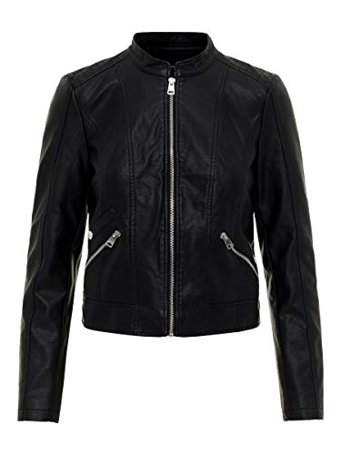 Vero Moda Vmkhloe Favo Faux Leather Jacket Noos Chaqueta, Negro (Black), 40 (Talla del Fabricante: Medium) para Mujer