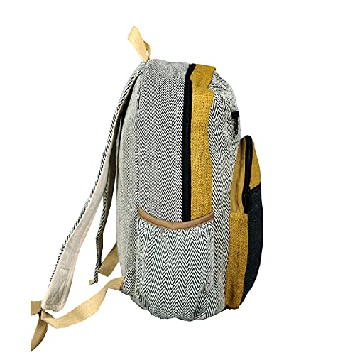 Vibranic Hemp Laptop Mochila Todo Natural Hecho a Mano Multi Bolsillo - Amarillo Verde sombra