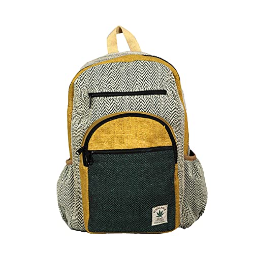 Vibranic Hemp Laptop Mochila Todo Natural Hecho a Mano Multi Bolsillo - Amarillo Verde sombra