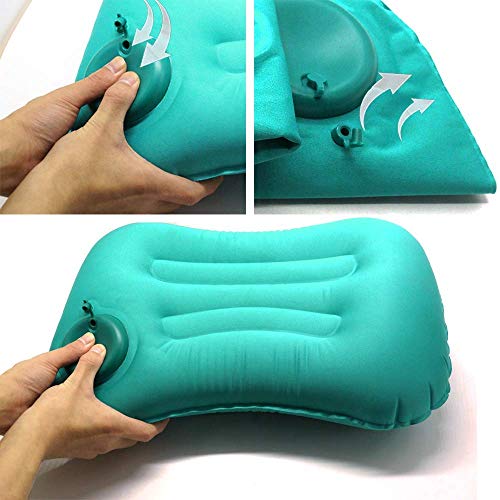 Vicksongs Almohada Hinchable de Playa, Almohada Camping, Almohada de Viaje Inflable, Almohada Inflable Ultraligera, Adecuado para Camping & Playa Soporta Cuello Cintura Almohada Hinchable (Azul-verde)