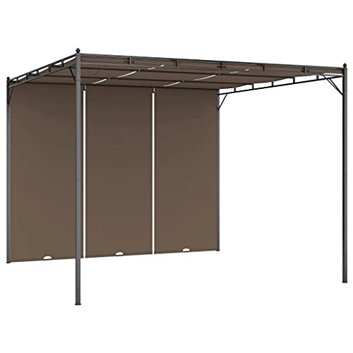 vidaXL Cenador de Jardín con Cortina LateralPérgola Patio Toldo Sombrilla Parasol Tienda Carpa Marquesina Desmontable Gris Taupe 4x3x2,25 m