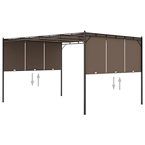 vidaXL Cenador de Jardín con Cortina LateralPérgola Patio Toldo Sombrilla Parasol Tienda Carpa Marquesina Desmontable Gris Taupe 4x3x2,25 m