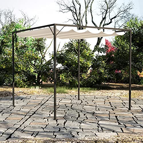 vidaXL Cenador de Jardín con Techo Retráctil Pérgola Patio Toldo Carpa de Celebraciones Fiesta Desmontable Bodas Gris Taupe 3x3m 180 g/m²