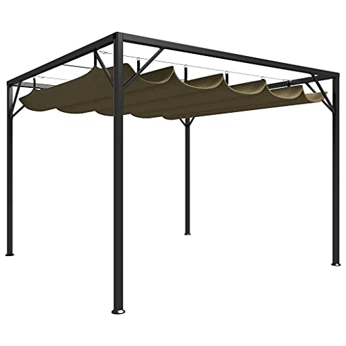 vidaXL Cenador de Jardín con Techo Retráctil Pérgola Patio Toldo Carpa de Celebraciones Fiesta Desmontable Bodas Gris Taupe 3x3m 180 g/m²