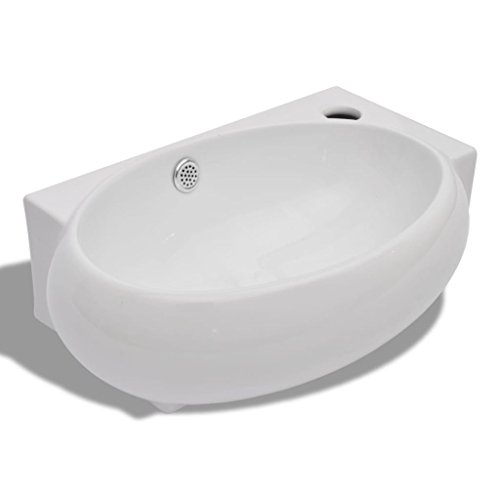 vidaXL Lavabo de Cerámica de Cuarto de Baño Blanco Agujero de Grifo y Desbordamiento