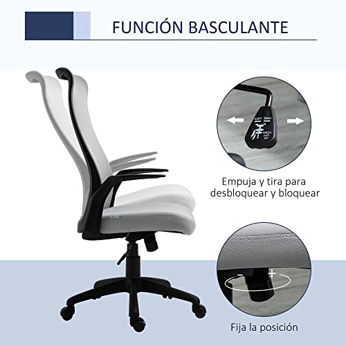 Vinsetto Silla de Oficina Ergonómica Silla Escritorio Giratoria con Altura Ajustable Reposabrazos Soporte Lumbar y Respaldo Alto Transpirable 62x62x113-122 cm Gris