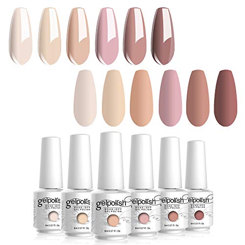 Vishine 6pcs Esmaltes Semipermanentes de Uñas Gel UV Color Nude Pastel Desnudo Esmalte Kit Uñas de Gel Gellack Shellac 8ml color natural Nude Gel de remojo Manicura Salón